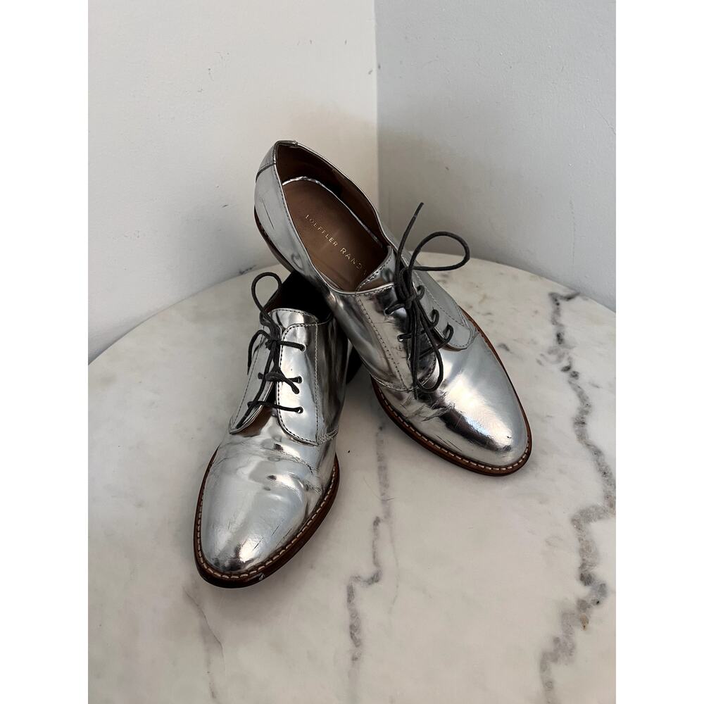 Pre-loved S2016 Loeffler Randall Callie Silver Metallic Leather Oxfords Sz 7/6.5
